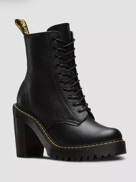 Dr. Martens Shoes - Dr. Martens Kendra Milled Nappa Black Leather Lug-Heel Boot 7